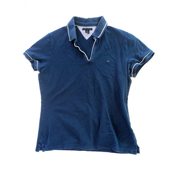 Tommy Hilfiger Tops - Tommy Hilfiger Womens Navy Blue V-Neck Polo Shirt Short Sleeve Size L